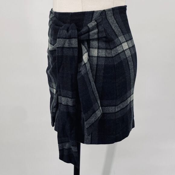 Aritzia Wilfred Dorine Wool Plaid Mini Skirt Wrap Tie Front Black Gray Womens 0 - Picture 4 of 8